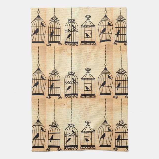 Birdcage Silhouettes Kitchen Towel (Vertical)