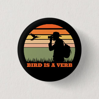 Birder Birdwatching Bird Retro Sunset Funny 1 Inch Round Button