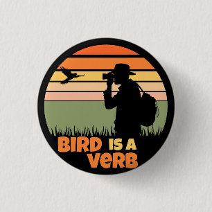 Birder Birdwatching Bird Retro Sunset Funny 1 Inch Round Button