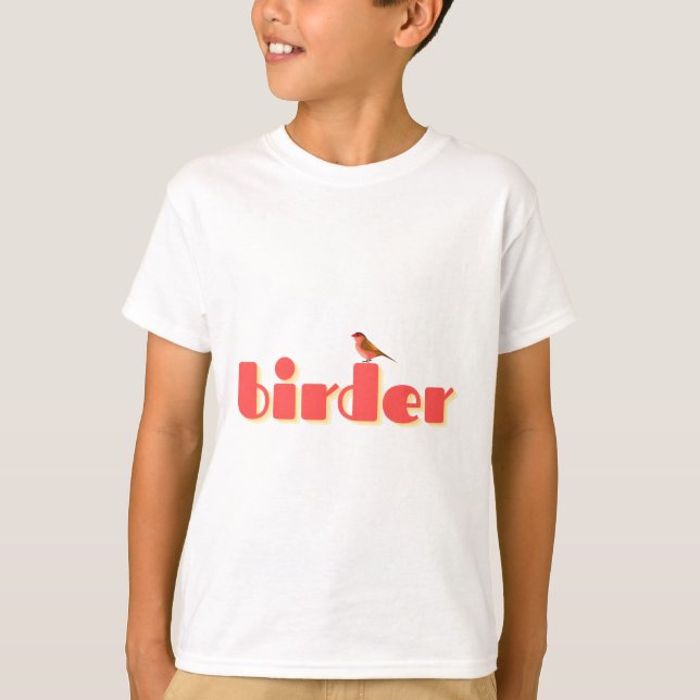 birder birdwatching birding logo with bird red T-Shirt (Front)