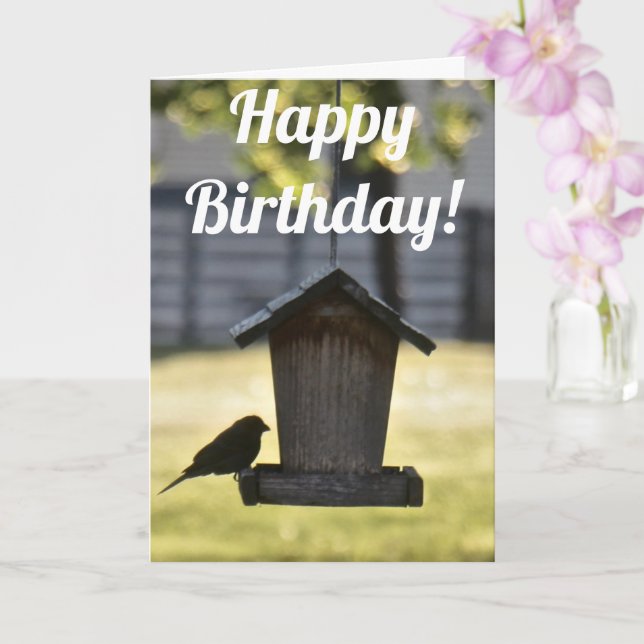 Birdfeeder Silhouette Birthday Card (Orchid)