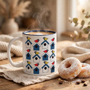 Birdhouse Bird House Colourful Birds Birdhouse Two-Tone Coffee Mug