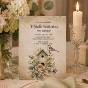 Birdhouse Botanical Nature 75th Birthday  Invitation