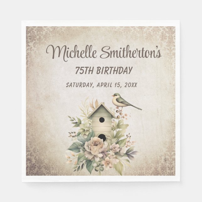 Birdhouse Botanical Nature 75th Birthday  Napkin (Front)
