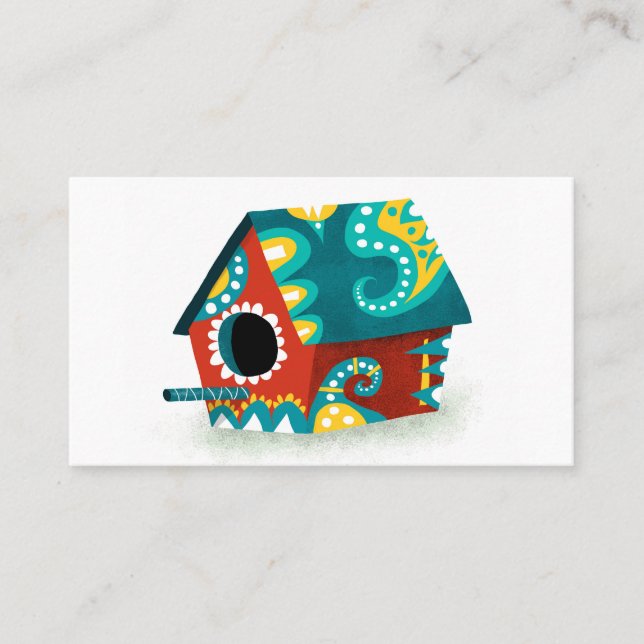 Birdhouse Business Cards - Red White Gold Aqua (Front)