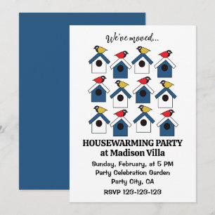 Birdhouse Colourful Birds We've Moved Birdhouse Invitation