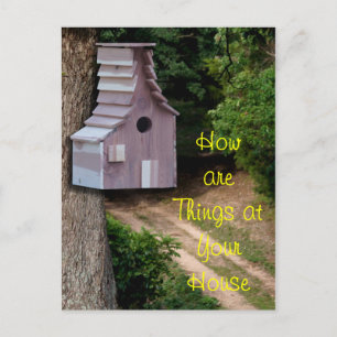 Birdhouse de cèdre sur une carte postale d'arbre -