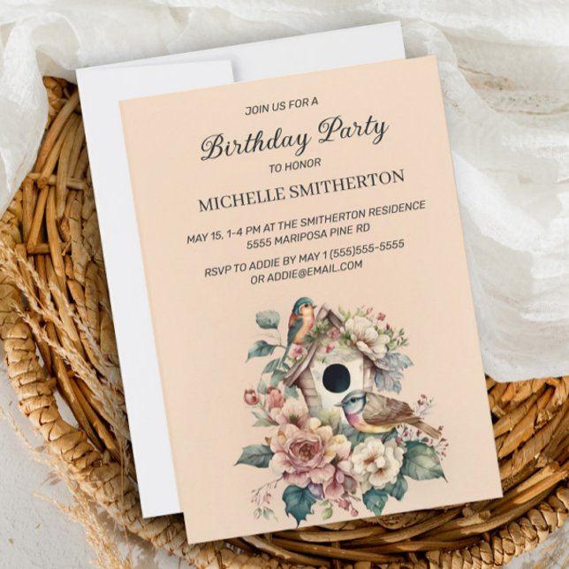 Birdhouse Elegant Flowers Women's Birthday Party Invitation (Creator Uploaded)