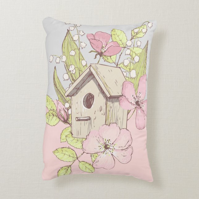 Birdhouse Floral Colorblock Accent Pillow (Back(Vertical))
