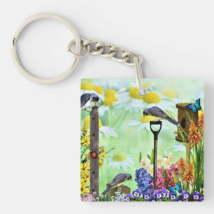 Birdhouse Flower Garden Keychain