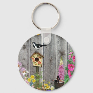 Birdhouse Flower Garden Keychain