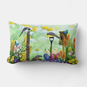 Birdhouse Flower Garden Lumbar Pillow