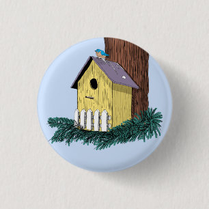 Birdhouse Illustration 1 Inch Round Button