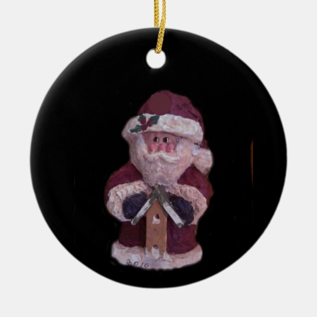 BIRDHOUSE SANTA CHRISTMAS  CERAMIC ORNAMENT (Front)