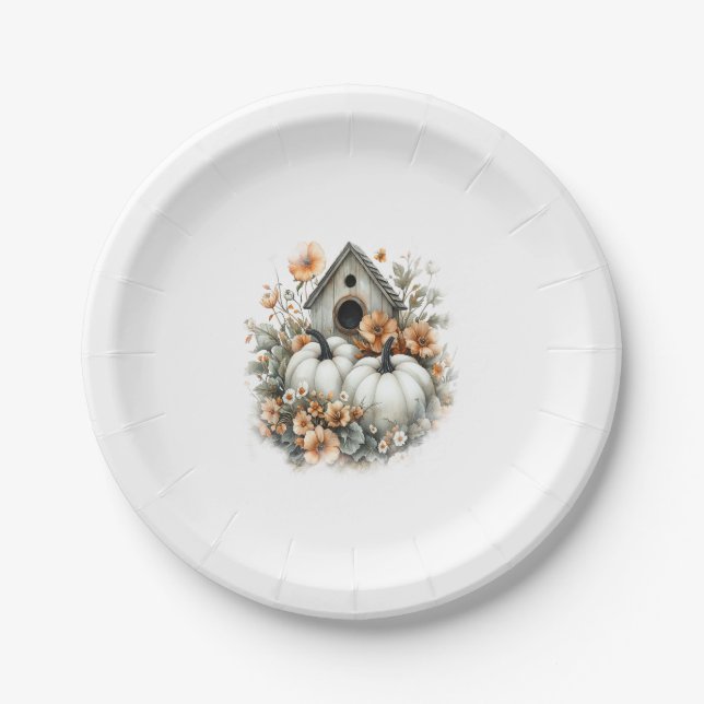Birdhouse Shirt Country Pumpkin Paper Plate (Front)