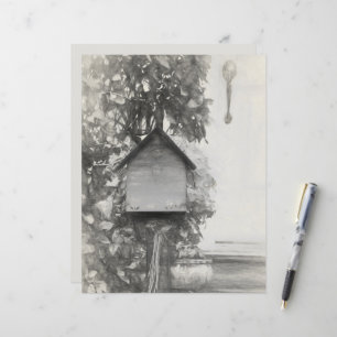 Birdhouse Vintage Rustic Black And White Sketch
