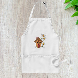 Birdhouse with Daisies and Heart Folk Art Standard Apron