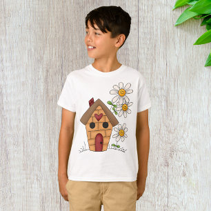 Birdhouse with Daisies and Heart Folk Art T-Shirt