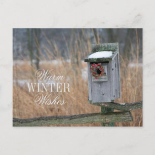 Birdhouse with Holiday Wreath Postcard