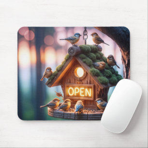 Birdhouse With Neon Open Sign Mouse Pad