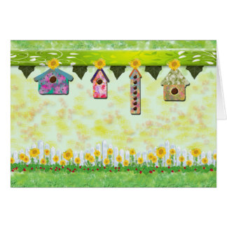Birdhouses in Spring Card