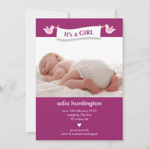 Birdie Banner Baby Photo Birth Announcement
