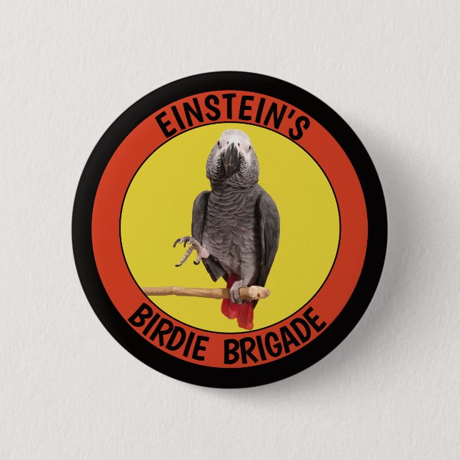 Birdie Brigade Congo African Grey Parrot 2 Inch Round Button (Front)