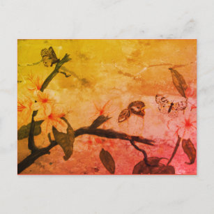 Birdie Butterflies n Lillies Postcard