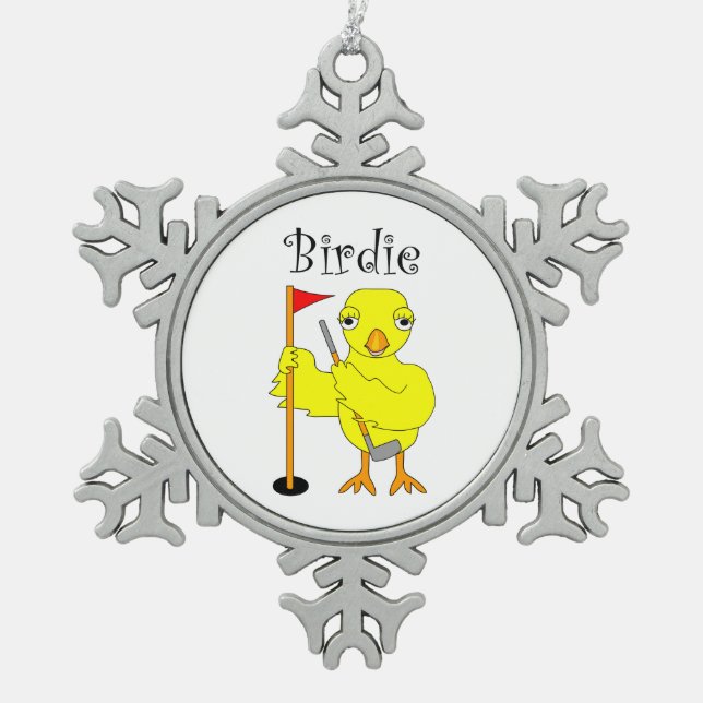 Birdie Golfer Chick Snowflake Pewter Christmas Ornament (Front)