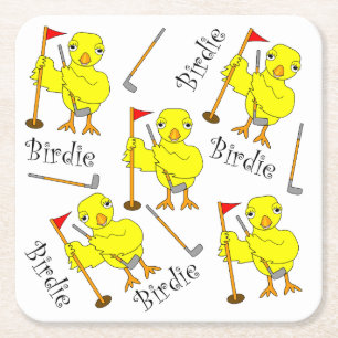 Birdie Golfer Chick Square Paper Coaster