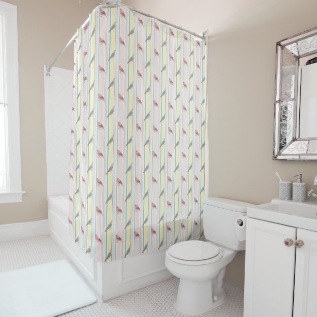 BIRDIE STRIPE PATTERN Shower Curtain (In Situ)