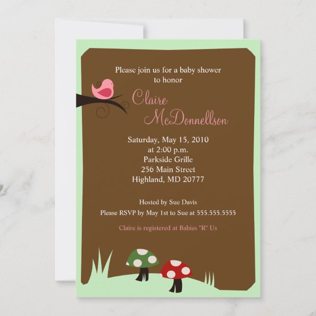 Birdie Woodland 5x7 Baby shower Invitation (Devant)