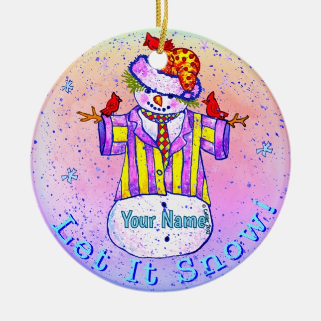 Birdies Snowman Ceramic Ornament (Front)