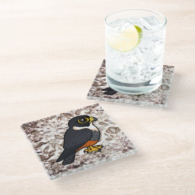 Birdorable Bat Falcon Cute Cartoon Raptor Glass Coaster (Angled)