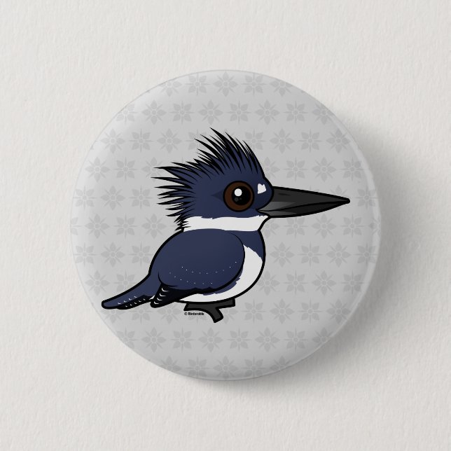 Birdorable Belted Kingfisher (male) 2 Inch Round Button (Front)