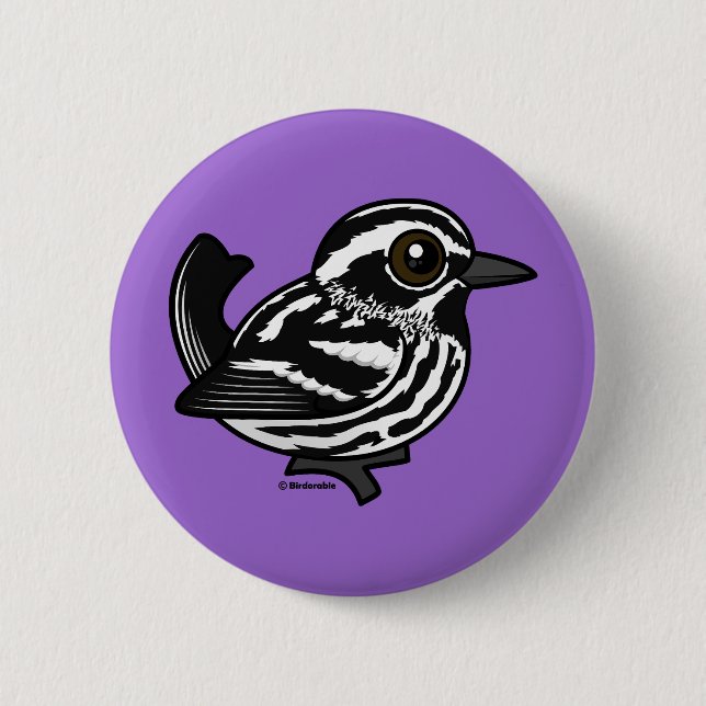 Birdorable Black & White Warbler 2 Inch Round Button (Front)