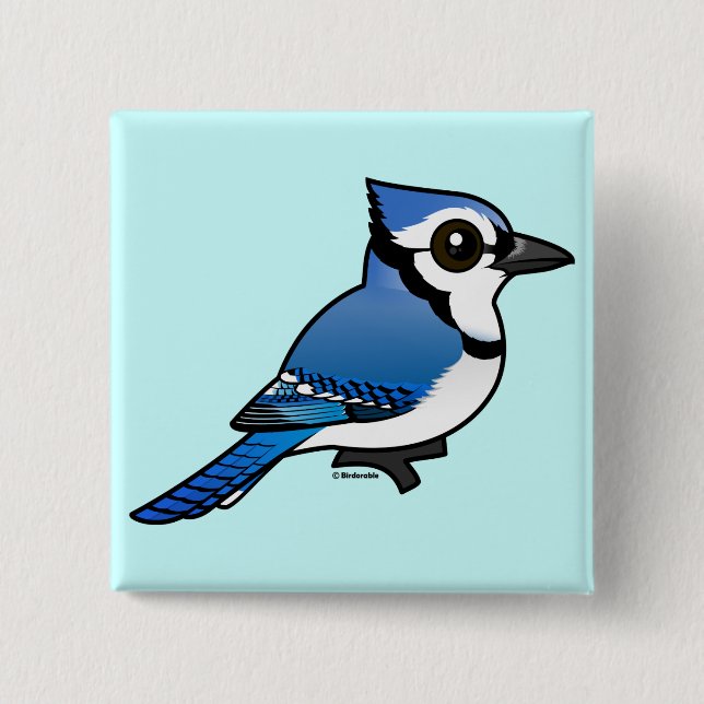 Birdorable Blue Jay 2 Inch Square Button (Front)