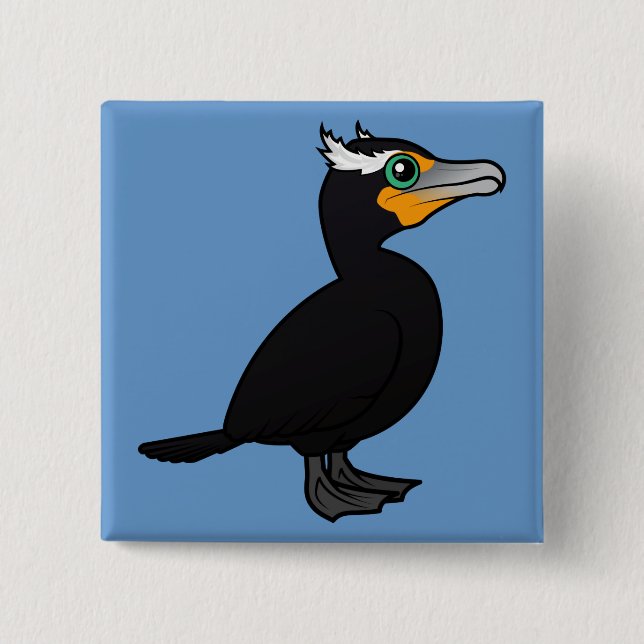 Birdorable Double-crested Cormorant 2 Inch Square Button (Front)
