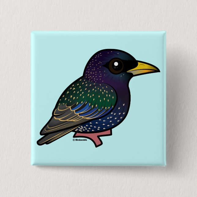 Birdorable European Starling 2 Inch Square Button (Front)