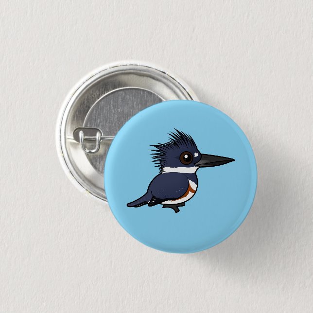 Birdorable Female Belted Kingfisher 1 Inch Round Button (Front & Back)