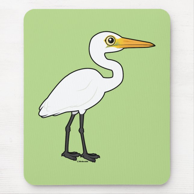 Birdorable Great Egret Mouse Pad (Front)
