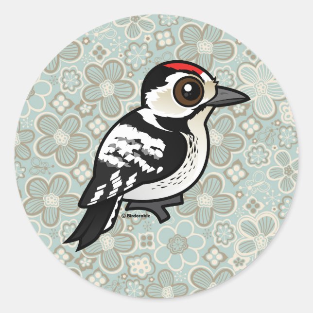 Birdorable Lesser Spotted Woodpecker Classic Round Sticker (Front)