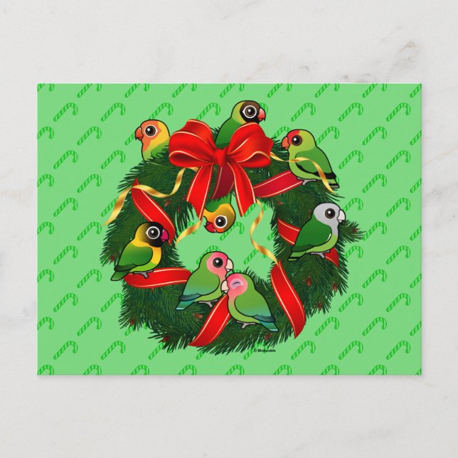 Birdorable Lovebirds Christmas Wreath Holiday Postcard (Front)