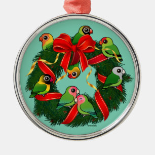Birdorable Lovebirds Christmas Wreath Metal Ornament