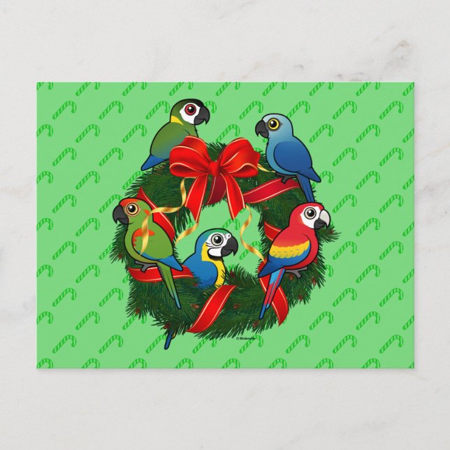 Birdorable Macaws Christmas Wreath Holiday Postcard (Front)