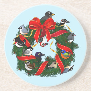 Birdorable NA Backyard Birds Christmas Wreath Coaster