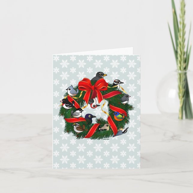 Birdorable NA Backyard Birds Christmas Wreath Holiday Card (Front)