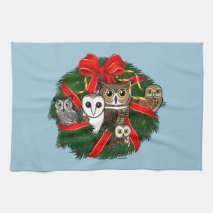 Birdorable Owls Christmas Wreath Kitchen Towel