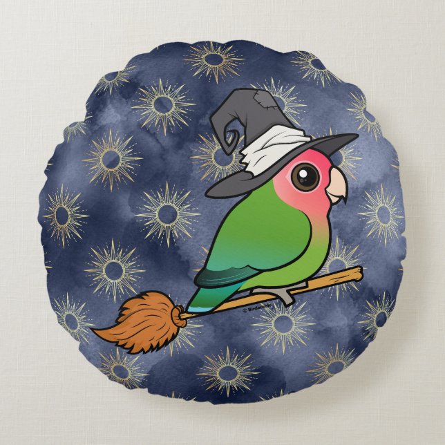 Birdorable Peach-faced Lovebird Halloween Witch Round Pillow (Front)
