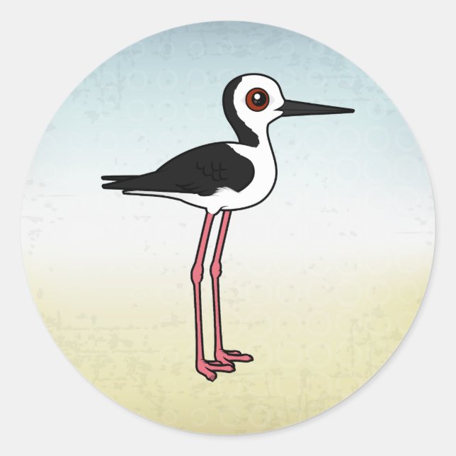 Birdorable Pied Stilt Classic Round Sticker (Front)